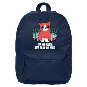 Do Know Harm Take No Sh*t Funny Cat Knifes 16 in Basic Backpack