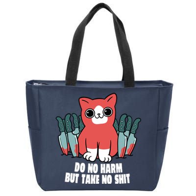 Do Know Harm Take No Sh*t Funny Cat Knifes Zip Tote Bag