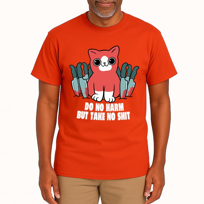 Do Know Harm Take No Sh*t Funny Cat Knifes Tall T-Shirt