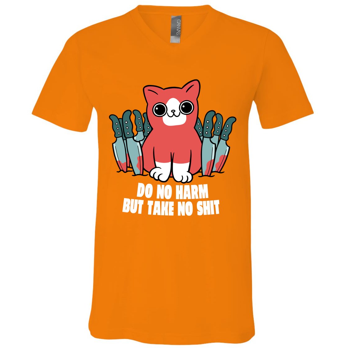 Do Know Harm Take No Sh*t Funny Cat Knifes V-Neck T-Shirt