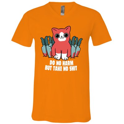 Do Know Harm Take No Sh*t Funny Cat Knifes V-Neck T-Shirt