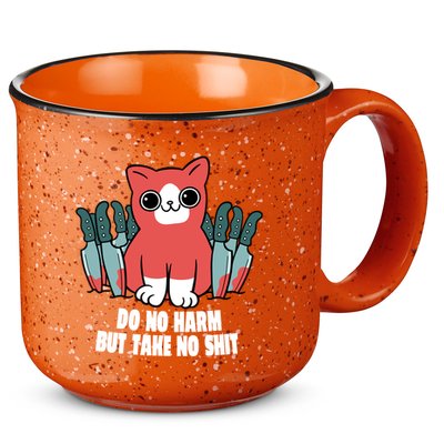 Do Know Harm Take No Sh*t Funny Cat Knifes 15oz Campfire Ceramic Mug