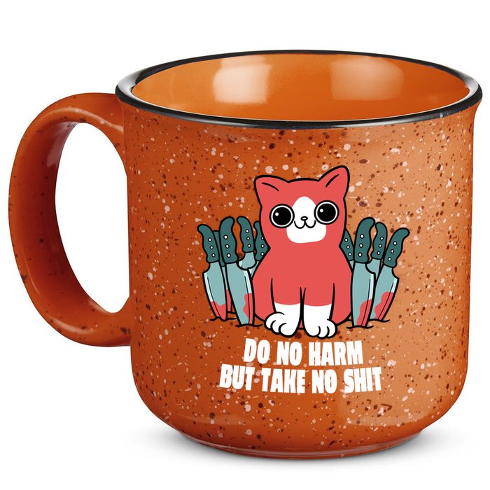 Do Know Harm Take No Sh*t Funny Cat Knifes 15oz Campfire Ceramic Mug
