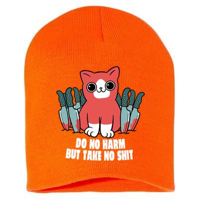 Do Know Harm Take No Sh*t Funny Cat Knifes Short Acrylic Beanie