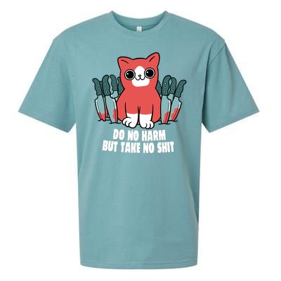 Do Know Harm Take No Sh*t Funny Cat Knifes Sueded Cloud Jersey T-Shirt