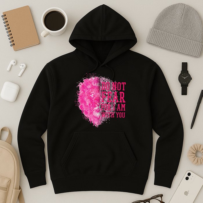 Do Not Fear For I Am With You Pink Lion Hoodie