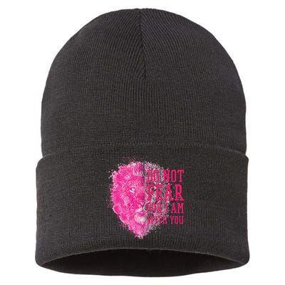Do Not Fear For I Am With You Pink Lion Sustainable Knit Beanie