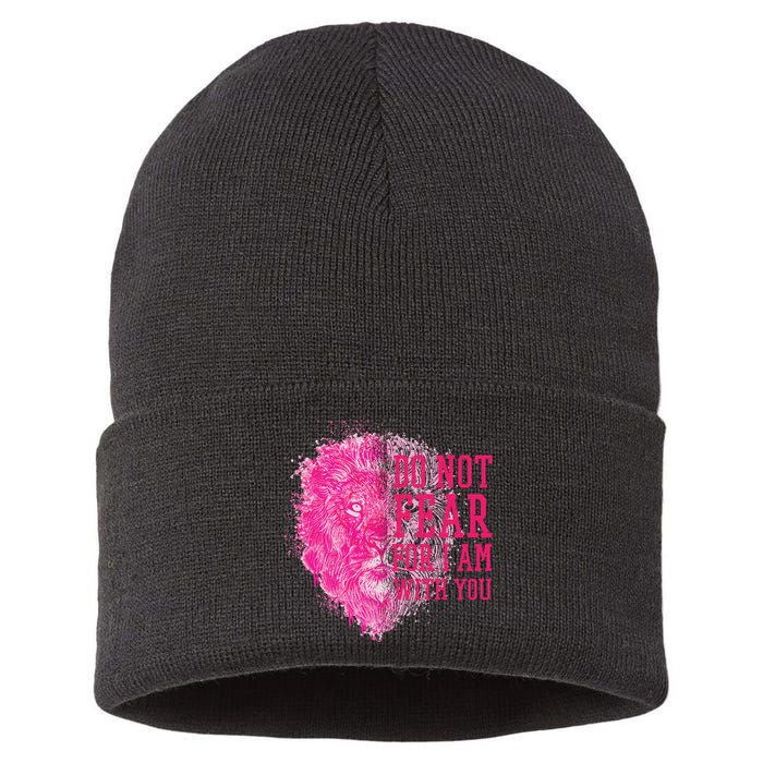 Do Not Fear For I Am With You Pink Lion Sustainable Knit Beanie