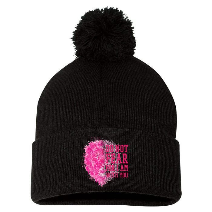 Do Not Fear For I Am With You Pink Lion Pom Pom 12in Knit Beanie
