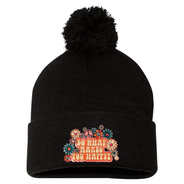 Do What Makes You Happy Retro Pom Pom 12in Knit Beanie