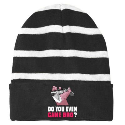 Do You Even Game Bro? Funny Gamer Striped Beanie with Solid Band