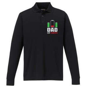 Dad Of 2 Low Battery Son Dad Fathers Day Birthday Performance Long Sleeve Polo