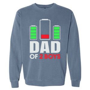 Dad Of 2 Low Battery Son Dad Fathers Day Birthday Garment-Dyed Sweatshirt