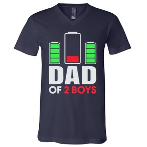 Dad Of 2 Low Battery Son Dad Fathers Day Birthday V-Neck T-Shirt