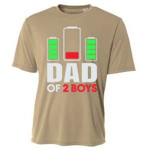 Dad Of 2 Low Battery Son Dad Fathers Day Birthday Cooling Performance Crew T-Shirt