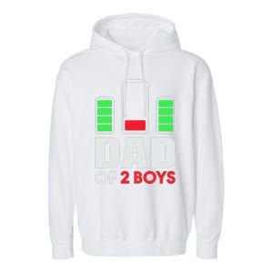 Dad Of 2 Low Battery Son Dad Fathers Day Birthday Garment-Dyed Fleece Hoodie