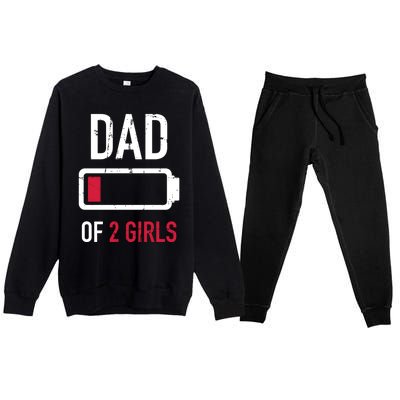 Dad Of 2 Two Low Battery Gift For FatherS Day Gift Premium Crewneck Sweatsuit Set