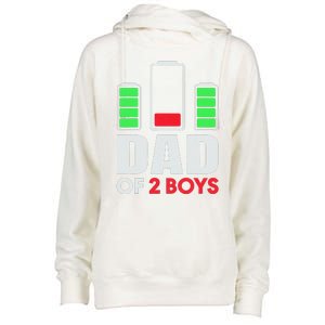 Dad Of 2 Low Battery Son Dad Fathers Day Birthday Womens Funnel Neck Pullover Hood