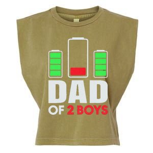 Dad Of 2 Low Battery Son Dad Fathers Day Birthday Garment-Dyed Women's Muscle Tee