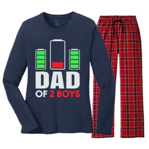 Dad Of 2 Low Battery Son Dad Fathers Day Birthday Women's Long Sleeve Flannel Pajama Set 