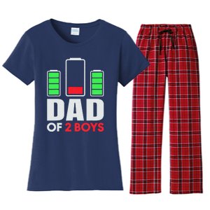 Dad Of 2 Low Battery Son Dad Fathers Day Birthday Women's Flannel Pajama Set