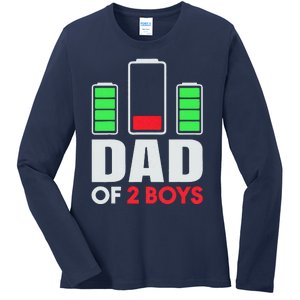 Dad Of 2 Low Battery Son Dad Fathers Day Birthday Ladies Long Sleeve Shirt