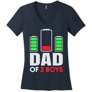 Dad Of 2 Low Battery Son Dad Fathers Day Birthday Women's V-Neck T-Shirt