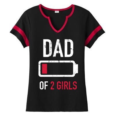 Dad Of 2 Two Low Battery Gift For Father's Day Gift Ladies Halftime Notch Neck Tee