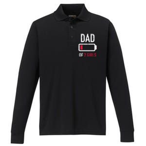 Dad Of 2 Two Low Battery Gift For Father's Day Gift Performance Long Sleeve Polo