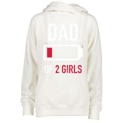 Dad Of 2 Two Low Battery Gift For Father's Day Gift Womens Funnel Neck Pullover Hood