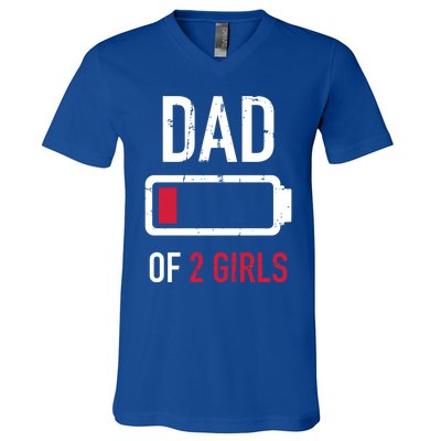 Dad Of 2 Two Low Battery Gift For Father's Day Gift V-Neck T-Shirt