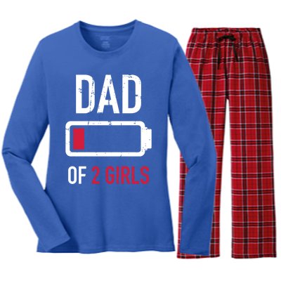 Dad Of 2 Two Low Battery Gift For Father's Day Gift Women's Long Sleeve Flannel Pajama Set 