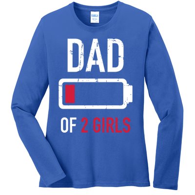 Dad Of 2 Two Low Battery Gift For Father's Day Gift Ladies Long Sleeve Shirt