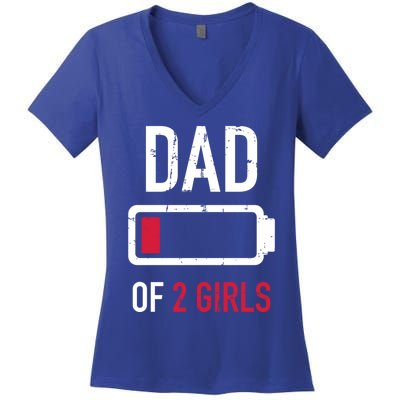 Dad Of 2 Two Low Battery Gift For Father's Day Gift Women's V-Neck T-Shirt