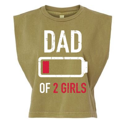 Dad Of 2 Two Low Battery Gift For Father's Day Gift Garment-Dyed Women's Muscle Tee