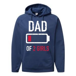 Dad Of 2 Two Low Battery Gift For Father's Day Gift Performance Fleece Hoodie