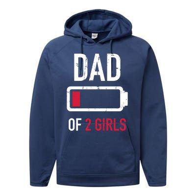 Dad Of 2 Two Low Battery Gift For Father's Day Gift Performance Fleece Hoodie