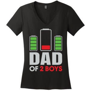 Dad Of 2 Low Battery Son Dad Fathers Day Birthday Women's V-Neck T-Shirt