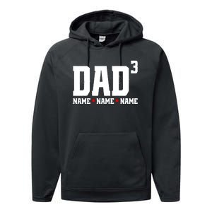 Dad Of 3 Fathers Day Gift Daughter Son Kids Names Personalized Performance Fleece Hoodie