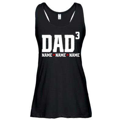 Dad Of 3 Fathers Day Gift Daughter Son Kids Names Personalized Ladies Essential Flowy Tank