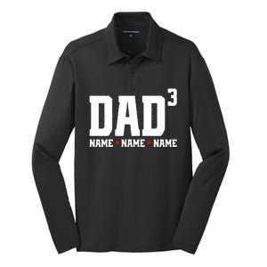 Dad Of 3 Fathers Day Gift Daughter Son Kids Names Personalized Silk Touch Performance Long Sleeve Polo