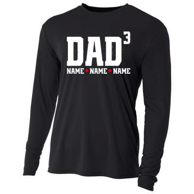 Dad Of 3 Fathers Day Gift Daughter Son Kids Names Personalized Cooling Performance Long Sleeve Crew