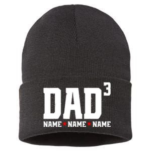 Dad Of 3 Fathers Day Gift Daughter Son Kids Names Personalized Sustainable Knit Beanie