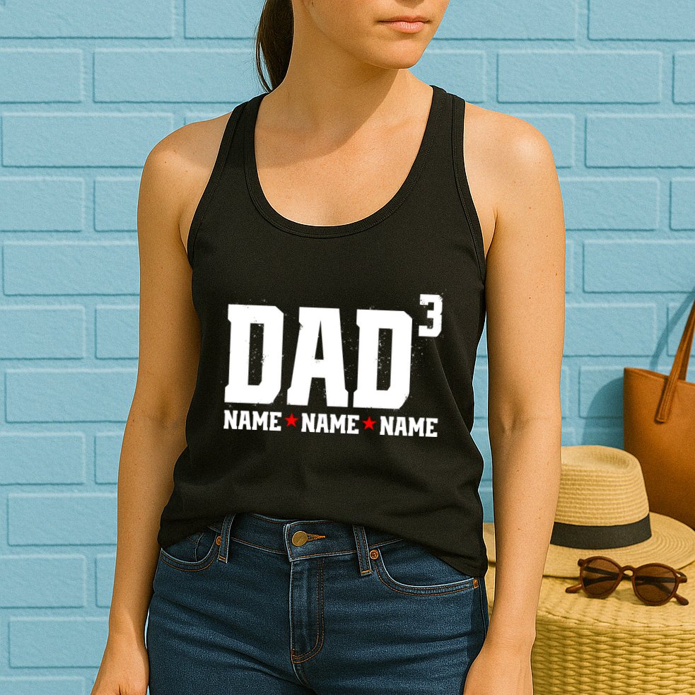 Dad Of 3 Fathers Day Gift Daughter Son Kids Names Personalized Womens Tank Top