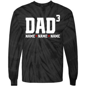 Dad Of 3 Fathers Day Gift Daughter Son Kids Names Personalized Tie-Dye Long Sleeve Shirt