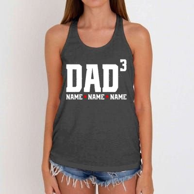 Dad Of 3 Fathers Day Gift Daughter Son Kids Names Personalized Women's Knotted Racerback Tank