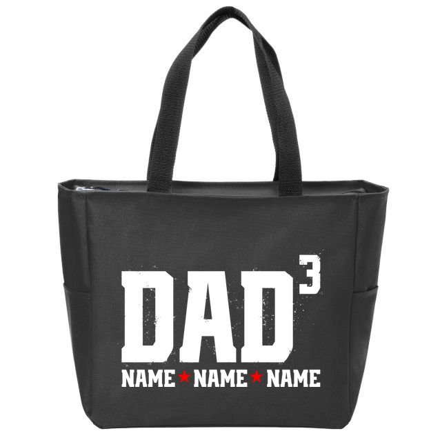 Dad Of 3 Fathers Day Gift Daughter Son Kids Names Personalized Zip Tote Bag
