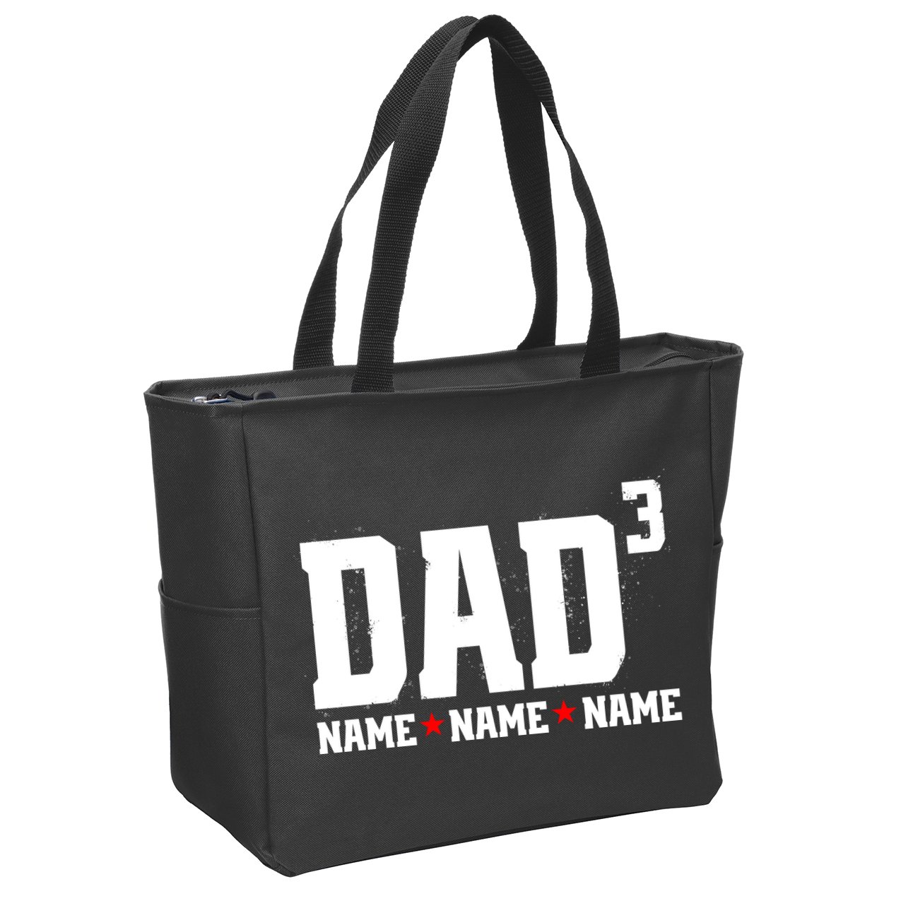 Dad Of 3 Fathers Day Gift Daughter Son Kids Names Personalized Zip Tote Bag