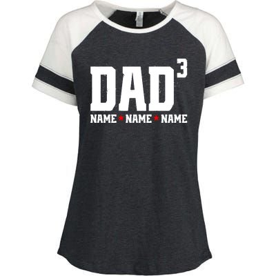 Dad Of 3 Fathers Day Gift Daughter Son Kids Names Personalized Enza Ladies Jersey Colorblock Tee