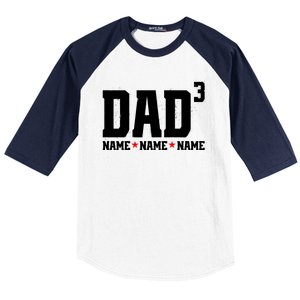 Dad Of 3 Fathers Day Gift Daughter Son Kids Names Personalized Baseball Sleeve Shirt